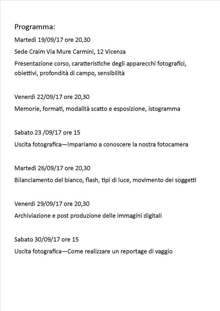 Fotografia pratica Punto focale Vicenza 2017 corso 2