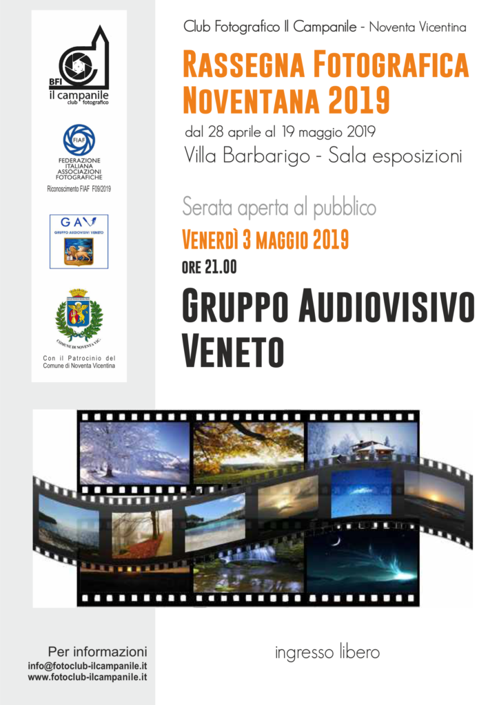 20190503 Noventa Vicentina Rassegna Fotografica Noventana Serata GAV Gruppo Audiovisivo Veneto locandina