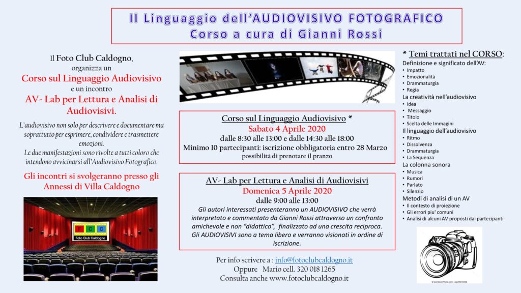 20200404 0405 Caldogno Corso Linguaggio Audiovisivo Gianni rossi locandina