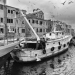 Canale di Chioggia con pescherecci e gabbiani in volo